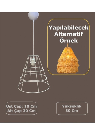 Huni Avize Teli , İskeleti Uzun Boy 30x30 Cm Beyaz Statik Boyalı Duy Takımı Dahil Beyaz