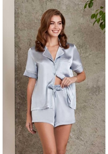 Pierre Cardin Saten Kadın Biyeli Şort Pijama Takımı Mist 1205 001