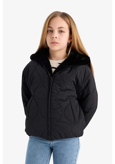 Defacto Kız Çocuk Çift Taraflı Kapüşonlu Mont C5493a825aubk27 Siyah