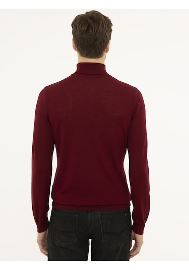 Cacharel Bordo Slim Fit Balıkçı Yaka Basic Triko Kazak Kırmızı