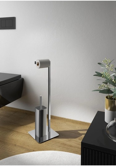 Ayaklı Tuvalet Kağıtlık+fırçalık - Krom Krom