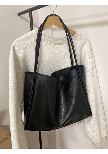 Teltree 2023 Yeni Model Meilade Kadın Çanta - Büyük Kapasite, Yumuşak Deri, Magnetik Kapatma Ve İç Çantalı Siyah Tote Çanta