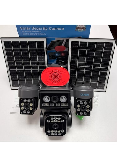 O-kam Ok337 Premium 12mp 4 Kameralı 4g Çift Solar Panel Aov Gece Görüş Sesli Konuşma Akıllı Kamera