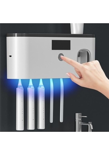 Novahub Siyah Uv Dezenfeksiyon Diş Fırçası Tutucu Akıllı Otomatik Sıkma Diş Macunu Diş Macunu Dispenseri Duvara Montaj Siyah Siyah