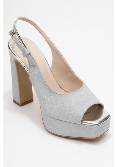 Glora Gümüş Simli Kadın Platform Topuklu Abiye Ayakkabı Gumüş