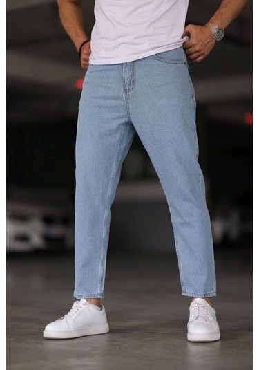 Erkek Boyfiend Düz Açık Mavi Kot Pantolon Açık Mavi