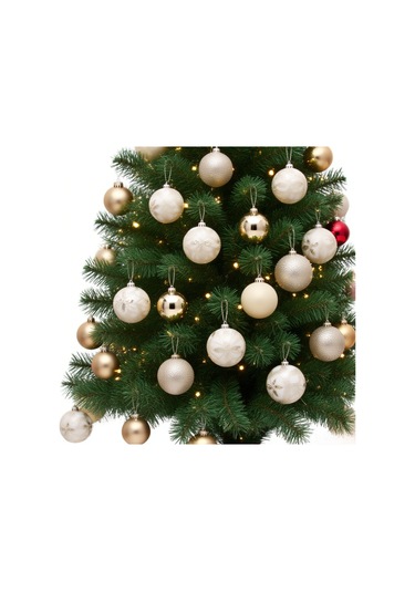 Vkemall 6cm Kumaş Kaplı Boyalı Noel Topları Seti - 25 Adet Ağaç Süs Eşyası Kırmızı+altın Noel Dekorasyonu