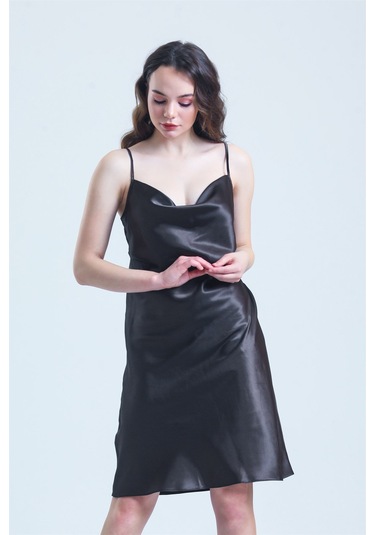 Magic Form 7790 Kadın Kahverengi Degaje Yaka Saten Gecelik Kahverengi