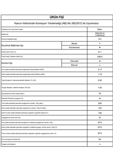 Beko KMB 900 IG 9 KG Isı Pompalı Çamaşır Kurutma Makinesi