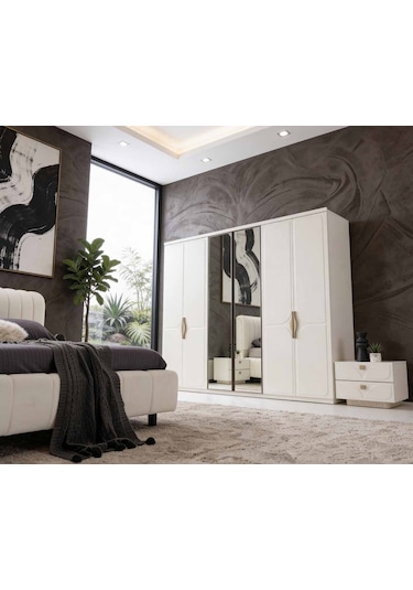 Solis Tamamı Mdf 6 Membranlı Kapaklı Reflekte Camlı Gardırop Dolap Beyaz
