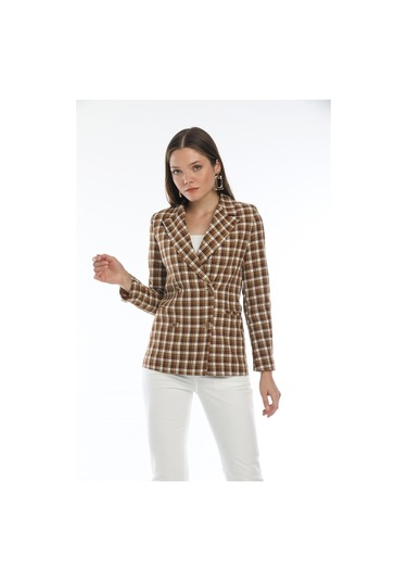 Kadın Karamel Ekose Ceket