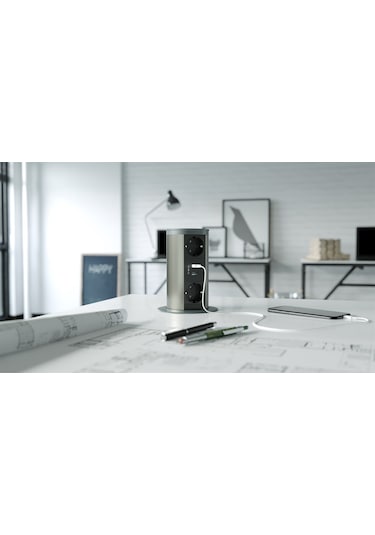 Metalline® Tower-line Bas-Aç Masaüstü Priz Kutusu Usb - Antrasit