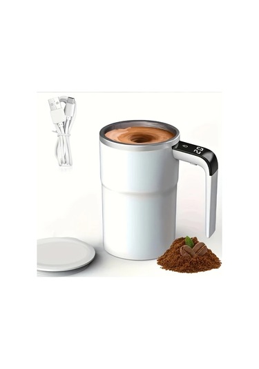 Chuangyinshop Beyaz Sıcaklık Göstergeli Otomatik Karıştırmalı Seyahat Bardak