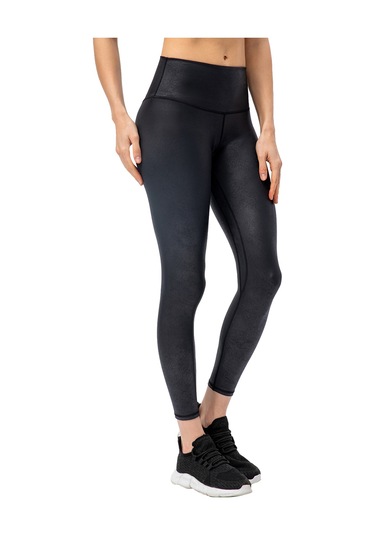 Konesam Kadın Siyah Spor Deri Pantolon - Yüksek Esneklik, Geniş Bel, Yan Canta - Yoga, Koşu, Egzersiz İçin SiYAH