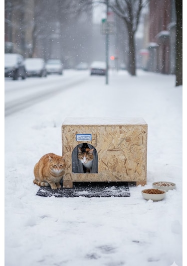 Reyo Kedi Evi Dış Ortam Uygun Ahşap Kedi Evi Osb 61 x 41 x 36 CM CAT48