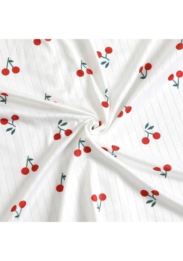 2 Adet/set Pijama Takımı Dantel Eklemeli V Yaka Kısa Kollu Üst Kiraz Baskılı Konfor Ev Giyim Kıyafeti Günlük Üst Şort Pijama Takımı Beyaz