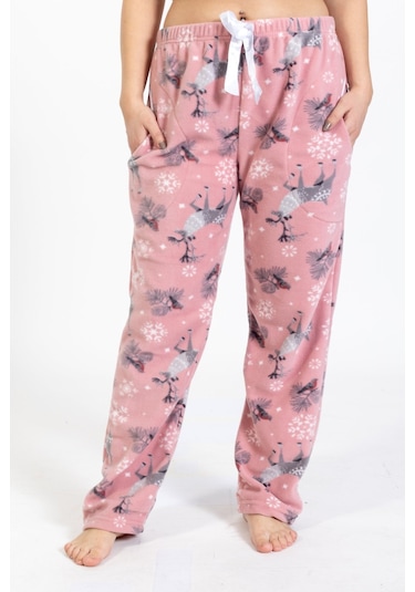 Kadın Polar Kışlık Eşofman Alt Waynap Polar Alt- Pembe