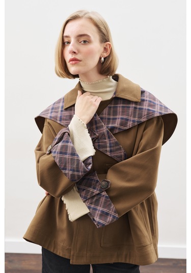 Greta Şal Detaylı Parka Ceket Haki Haki