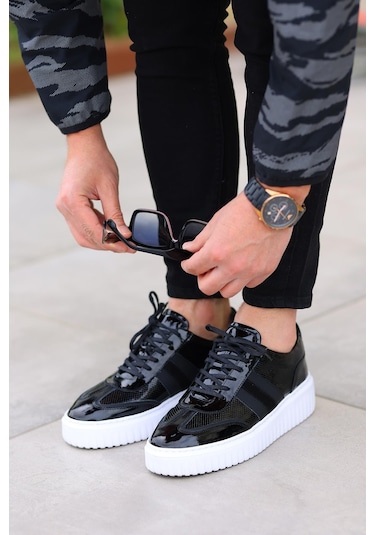 Shoetyle - Siyah Rugan Deri Bağcıklı Erkek Günlük Ayakkabı 101-9082-935-siyah Siyah