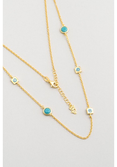 So Chic Nazar İkonlu 18 Ayar Sarı Altın Kaplama 50 Cm Gümüş Kolye Sarı