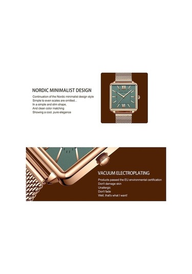 Novahub Beyaz Hannah Martin Kadın Kuvars Saat, Yeşil Kadran, Kare Vaka, Moda Kol Saati, Gül Altın Detaylar Beyaz