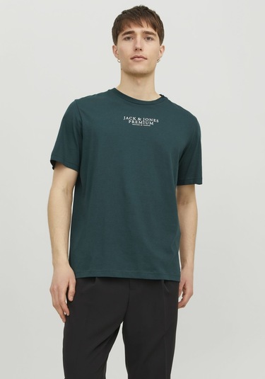 Jack & Jones Bisiklet Yaka Logo Baskılı Tişört - Bluarchie 12217167 Ponderosa Pine Yeşil