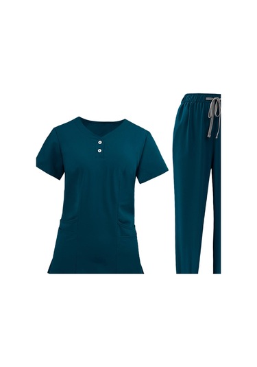 Dolıty Kadın Fırçalama Üniforma Seti Hemşire İş L-mavi