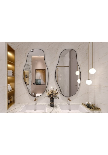 Asimetrik75x40 Konsol, Dresuar, Tuvalet Aynası ''siyah''. 1.kalite Şişecam Ayna 75 X 40 Siyah + Gri Gri - Siyah