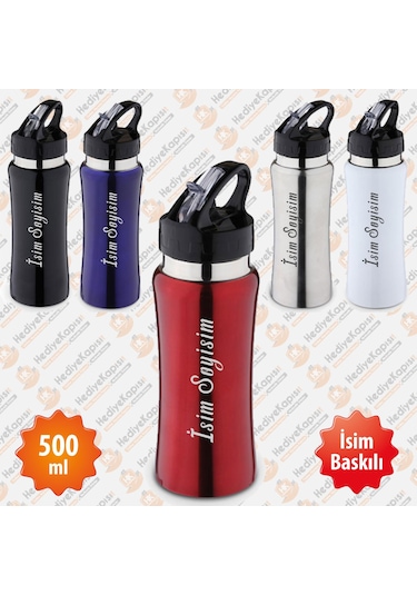 500 ML İsme Özel Emzikli Matara Lazer Baskılı Gümüş