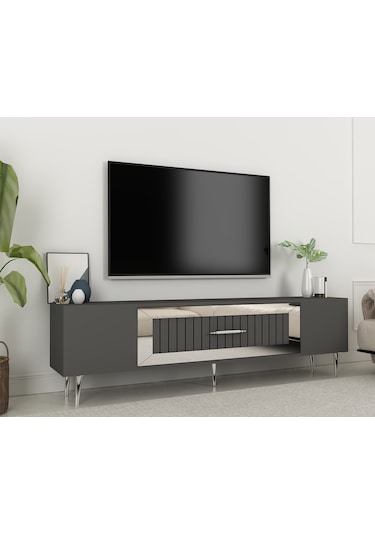 Lahor Tv Sehpası Tv Ünitesi 150 Cm Antrasit Gümüş