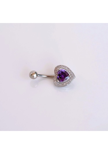 Heppii Zirkon Mor Kalpli Çelik Göbek Piercingi Mor