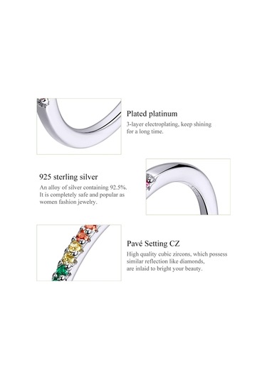 Sterling Silver Ring S925 Colored Zircon Ring, Size:8 Çok Renkli