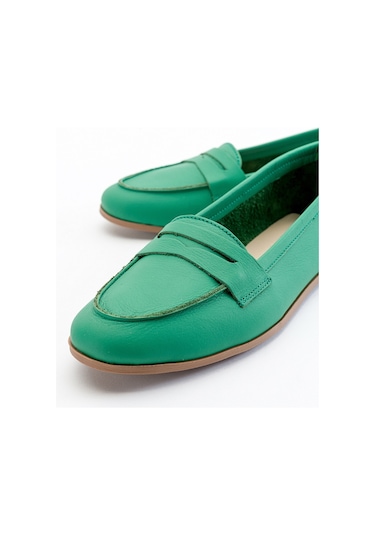 Luvishoes F02 Yeşil Cilt Kadın Babet Yeşil