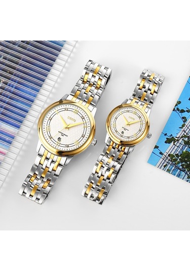 Sones Skmei 9212 Moda Bayan Kuvars Saat Öğrenci Kadın Mizaç Su Geçirmez Manyetik Vakumlu Ağ Kemer Saat Beyaz