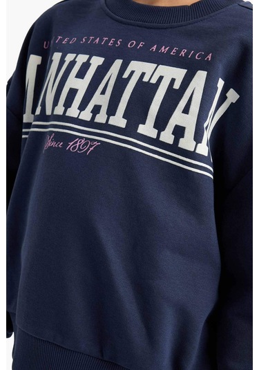 Defacto Kız Çocuk 2li Takım Baskılı Sweatshirt Eşofman Altı E6416a825aunv256 Lacivert