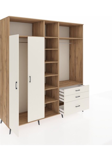Kronos Dolap 9 Raflı 3 Çekmeceli 2 Askılı 220x59x243 Çam-aytaşı/aytaşı Aytası/aytası