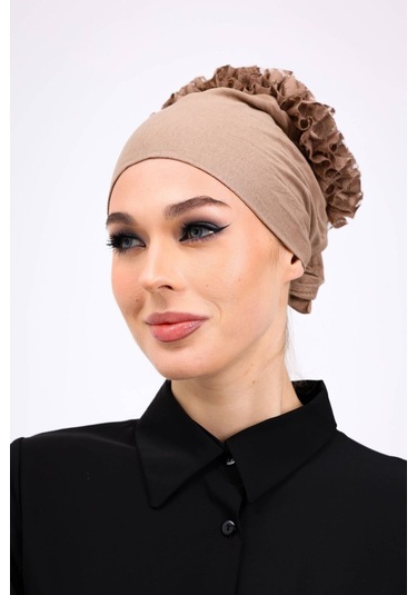 Kaymayan Fırfırlı Silikonlu Dikişsiz Bone - Kaymaz Kadın Tesettür Bağlamalı İç Bone-vizon Vizon