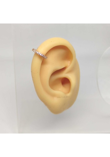 8 Mm Taşlı Halka Gümüş Küpe Tek - Rose Bakır Beyaz