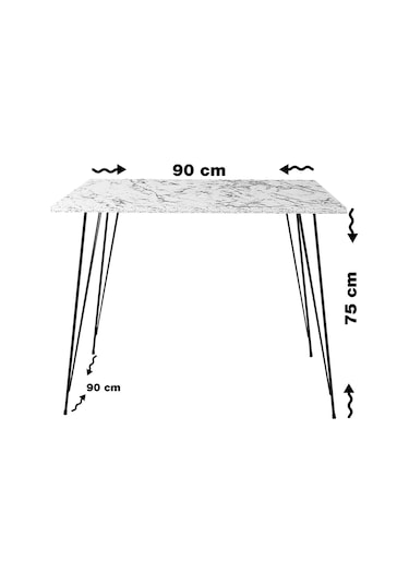 Pasific Home Sandalf Metal Ayaklı Mutfak Masası Kare 90x90 Parlak Beyaz