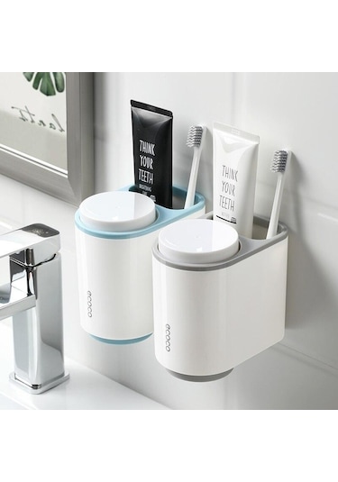 Mavi Banyo Aksesuarları Seti Diş Fırçası Tutucu Diş Macunu Dispenseri Duvara Monte Diş Fırçası Bardağı Depolama Raf Diş Macunu Sıkacağı Mavi