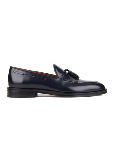 Shoetyle - Lacivert Açma Deri Püsküllü Erkek Klasik Ayakkabı 250-7951-837-lacivert