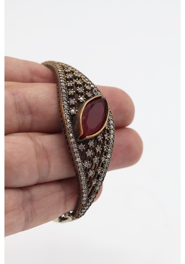 Yakut Taşlı Zirkon Süsleme El İşi Gümüş Otantik Kadın Bilezik 201024743 Gümüş