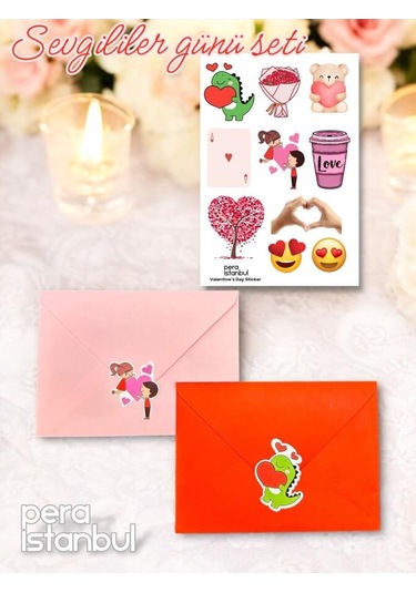 2 Adet Renkli 13x18 Zarf Ve Hediyelik Not Kartı Sticker Seti Sevgililer Günü Yıl Dönümü Not Kartı