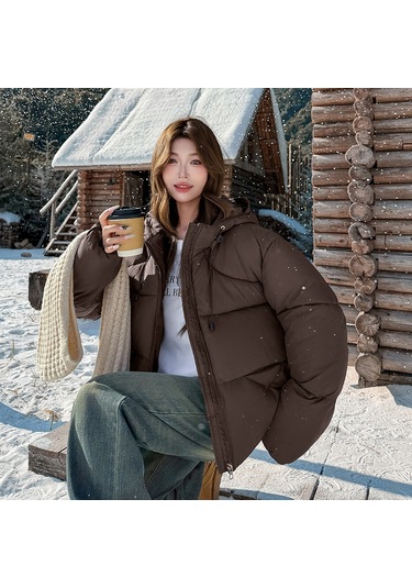 Kadınlar İçin Kore Kısa Tüylü Pamuklu Ceket Kışlık Tüylü Pamuklu Ceket Kahve