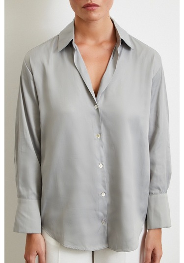 Diagonal Desen Gömlek Gri Gri