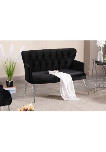 İkili Siyah Kumaş Gümüş Metal Ayak Çay Seti Koltuk Takımı Ofis Koltuk Takımı Siyah