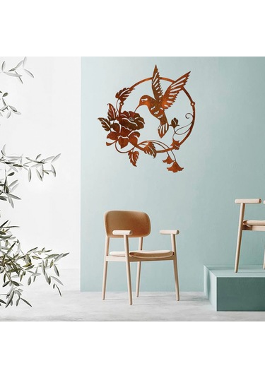 Kahverengi Metal Kuş Silüeti, Oturma Odası Yatak Odası Ofisi İçin Metal Yuvarlak Duvar Dekorasyonu Duvar Çıkartması Çok Renkli