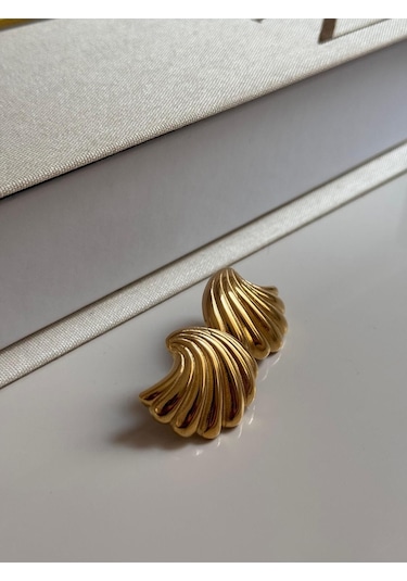 Altın Kaplama Kabarık Spiral Form Küpe Modern Ve Minimal Tasarım Altın
