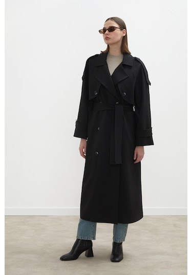 Manuka Premium Oversize Trençkot Siyah