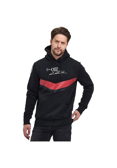 Adams Siyah Kapüşonlu Mavi/kırmızı Baskılı Kanguru Cepli Sweatshirt Siyah